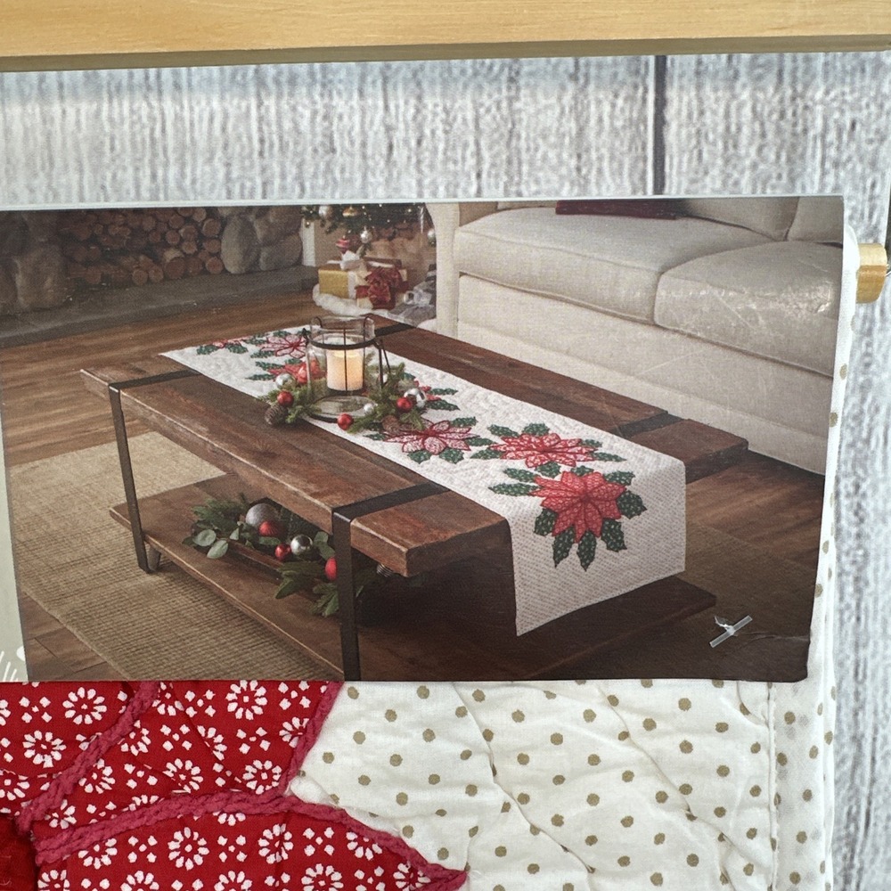 The Farmhouse Christmas Table Runner Rachel Ashwell Quilted Poinsettia Holiday - Picture 8 of 10